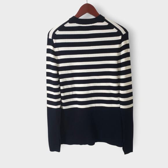 Everlane The Brenton Ribbed Crewneck Sweater Navy Blue White Stripe Sz Large - Picture 6 of 13